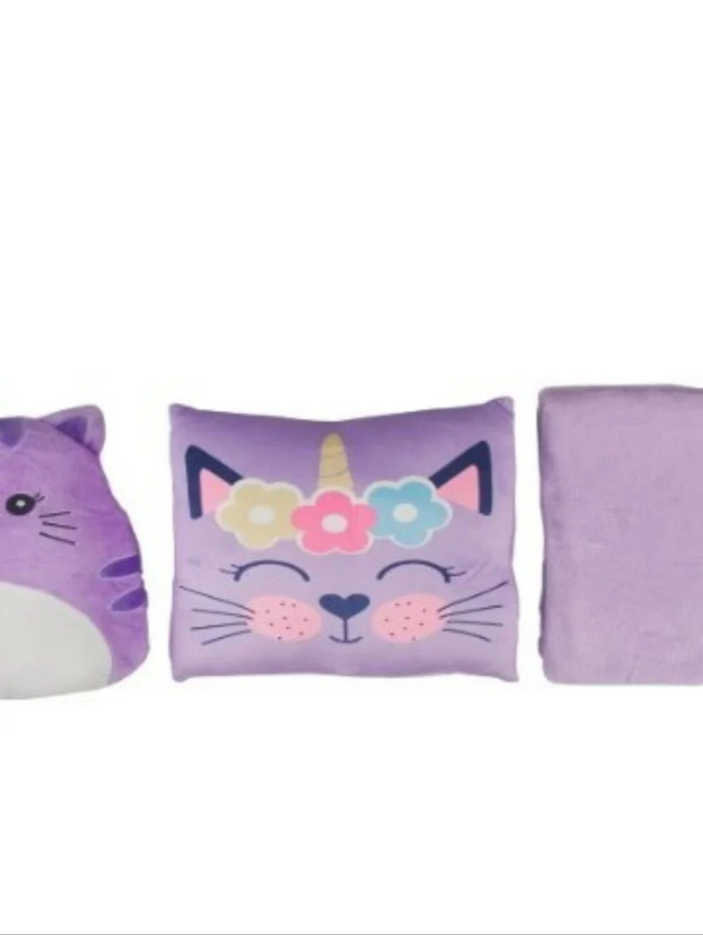 NWT Comfort Bay For Kids 3 Piece Kids Travel Set Purple Caticorn Plush